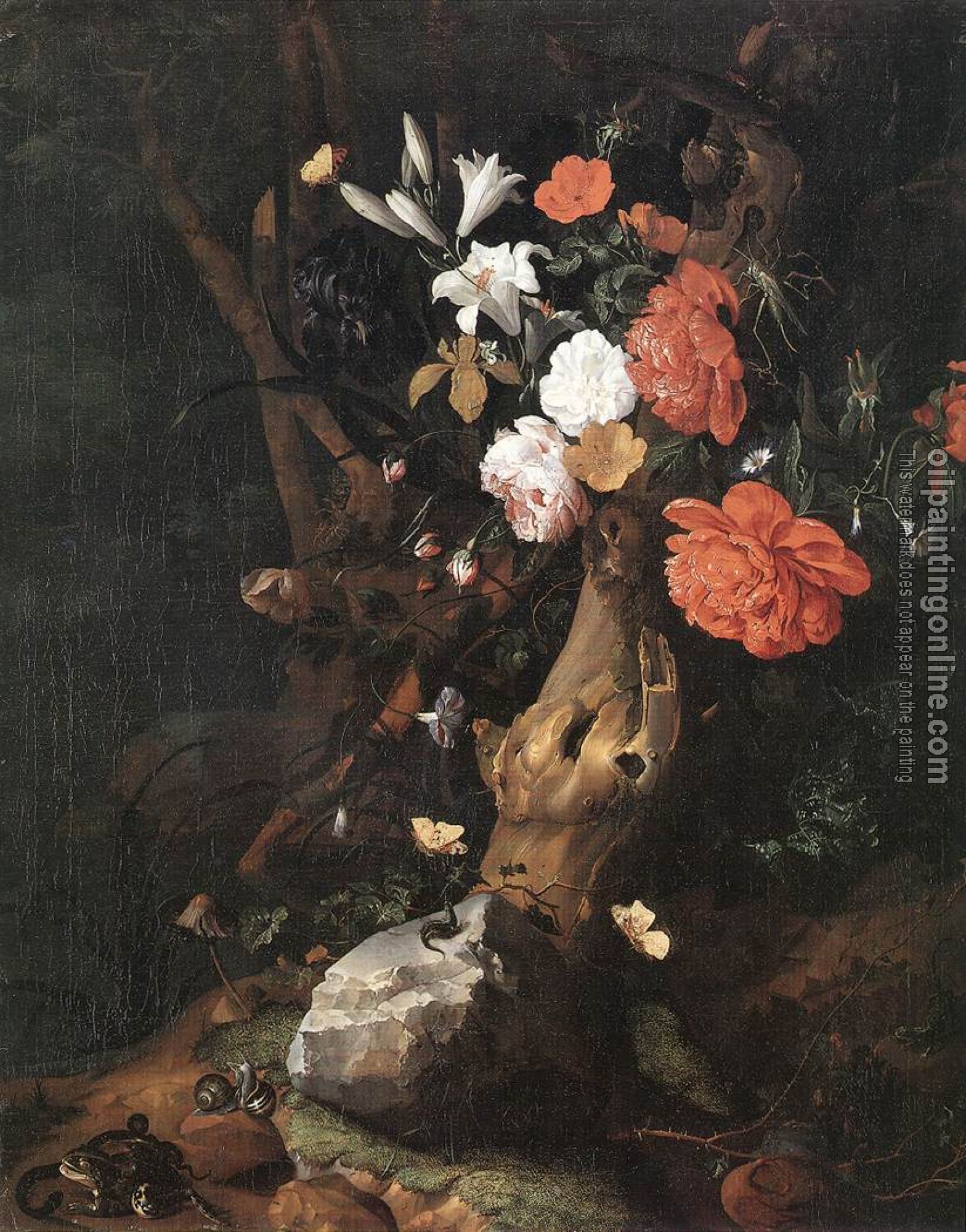 Ruysch, Rachel - Flowers on a Tree Trunk